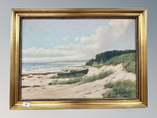 Artwork by F. Moe, a coastal view, Made of oil on canvas