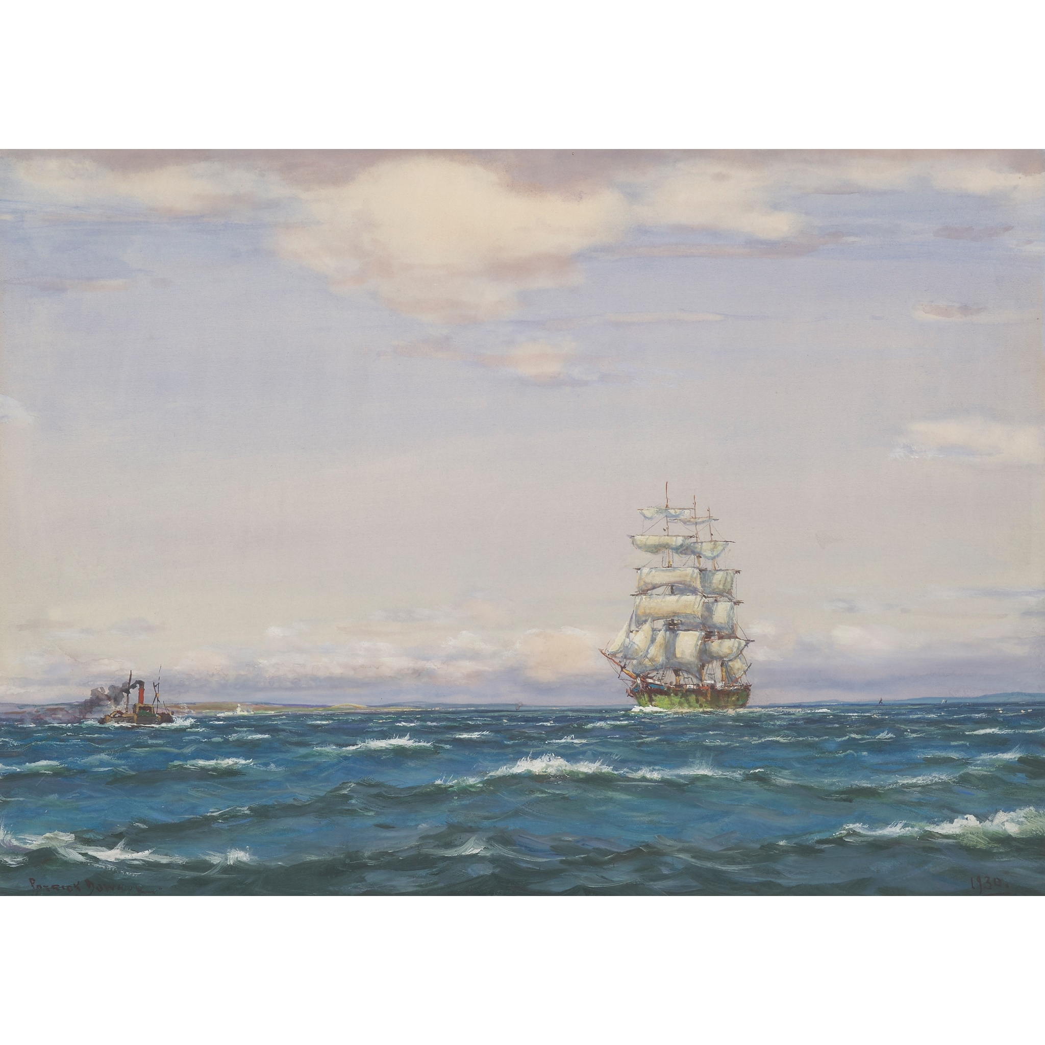 Patrick Downie | THE GREEN BARQUE OFF TURNBERRY LIGHT (1930) | MutualArt