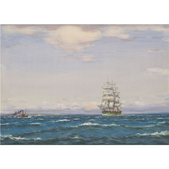 Patrick Downie | THE GREEN BARQUE OFF TURNBERRY LIGHT (1930) | MutualArt