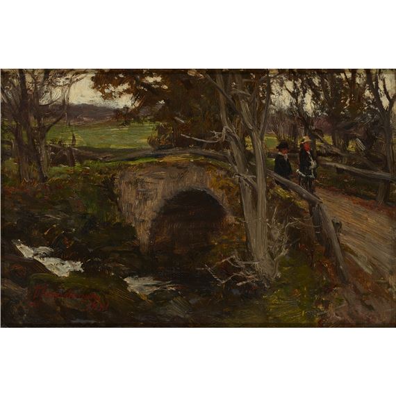 CROSSING THE BRIDGE AT INVERARAY by David Farquharson, dated 1881