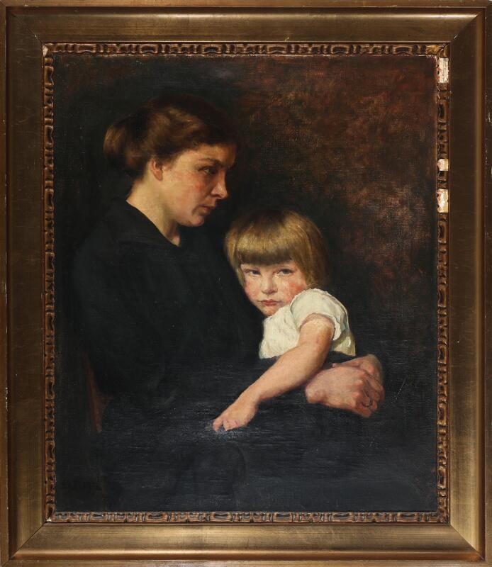 Artwork by Signe Brammer, Portrait of a mother with her child, Made of Oil on canvas