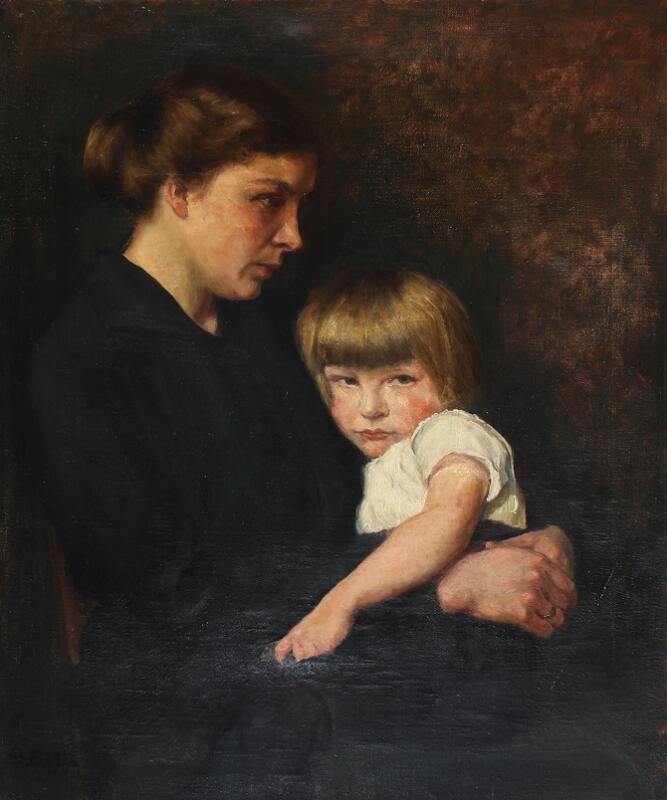 Artwork by Signe Brammer, Portrait of a mother with her child, Made of Oil on canvas