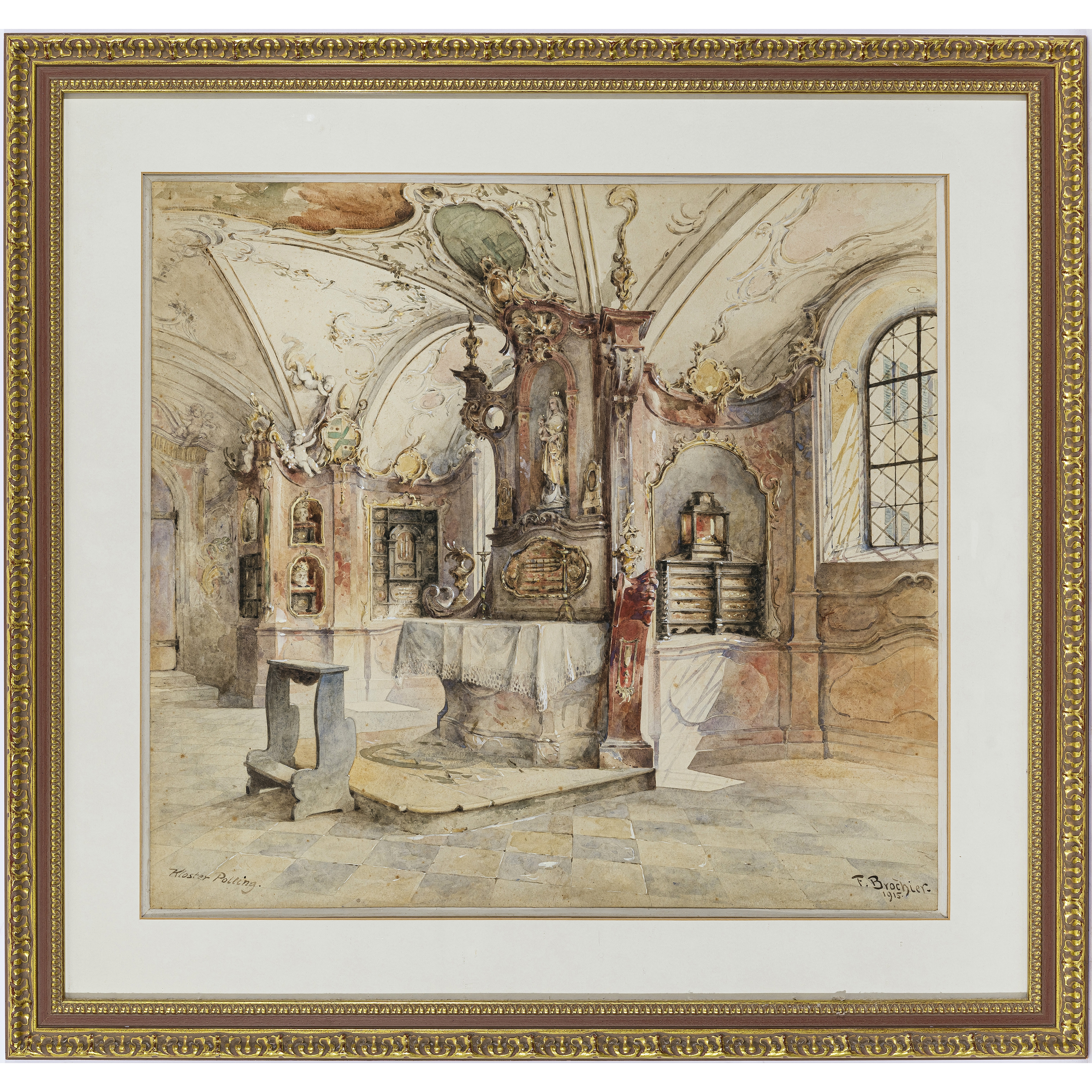 Artwork by Franz Brochier, Polling - Former Collegiate Church of the Holy Cross / Achberg Chapel, Made of pencil, heightened with white