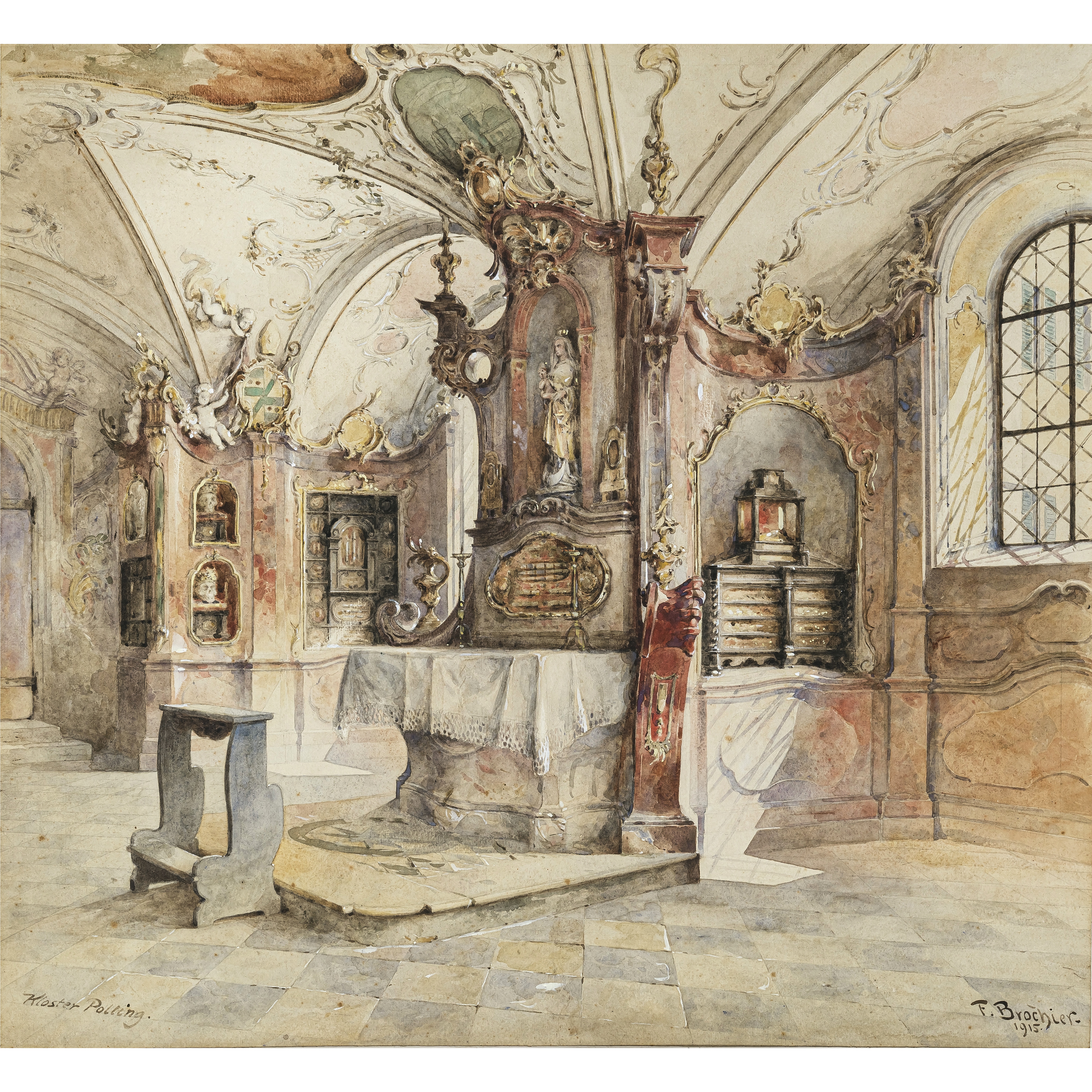 Artwork by Franz Brochier, Polling - Former Collegiate Church of the Holy Cross / Achberg Chapel, Made of pencil, heightened with white