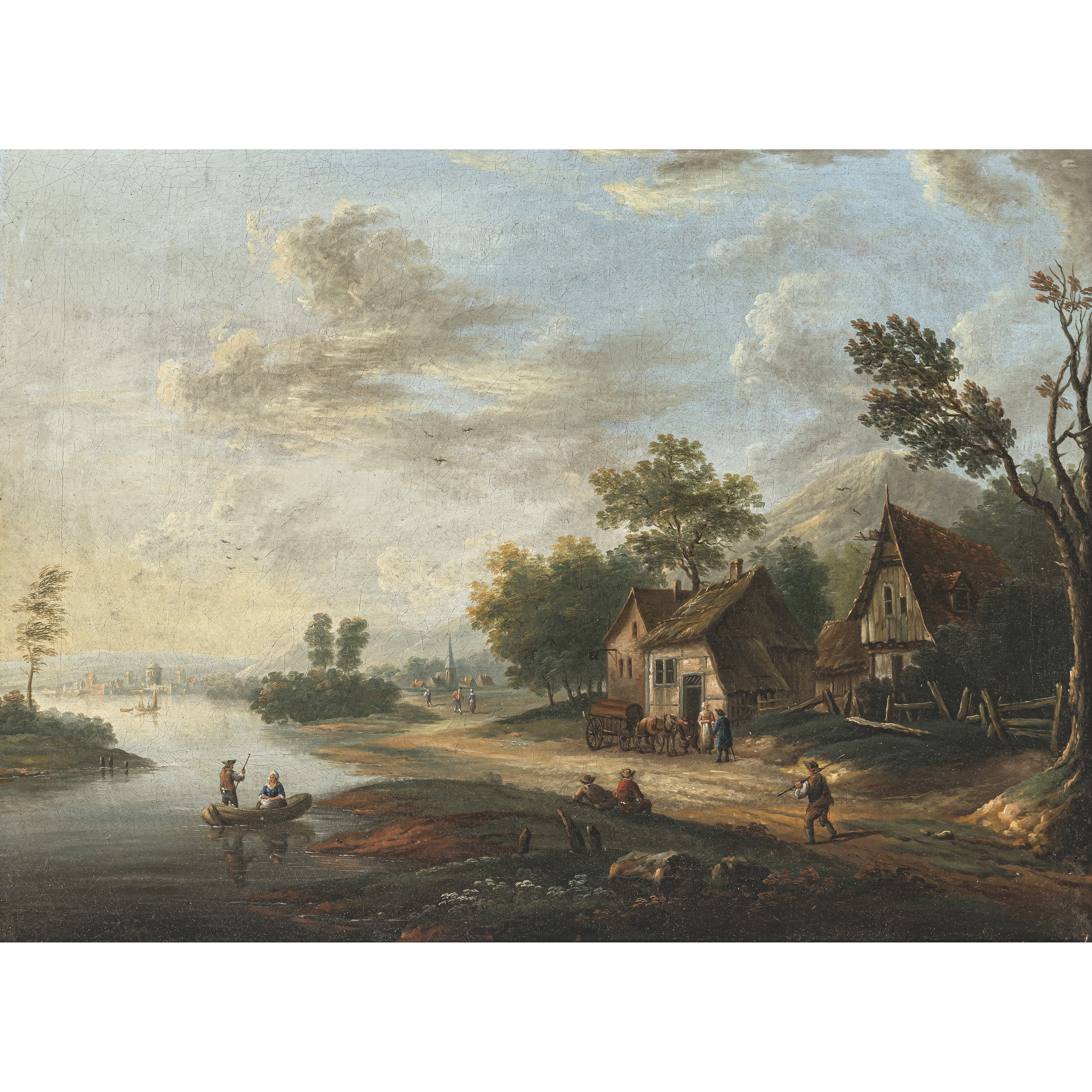 1813 ebenda, Art des)  - River landscape with farmhouses - Johann Georg Schütz