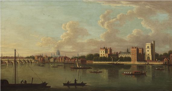 View across the River Thames to Lambeth, with Westminster Bridge and St. Paul's Cathedral beyond by Canaletto