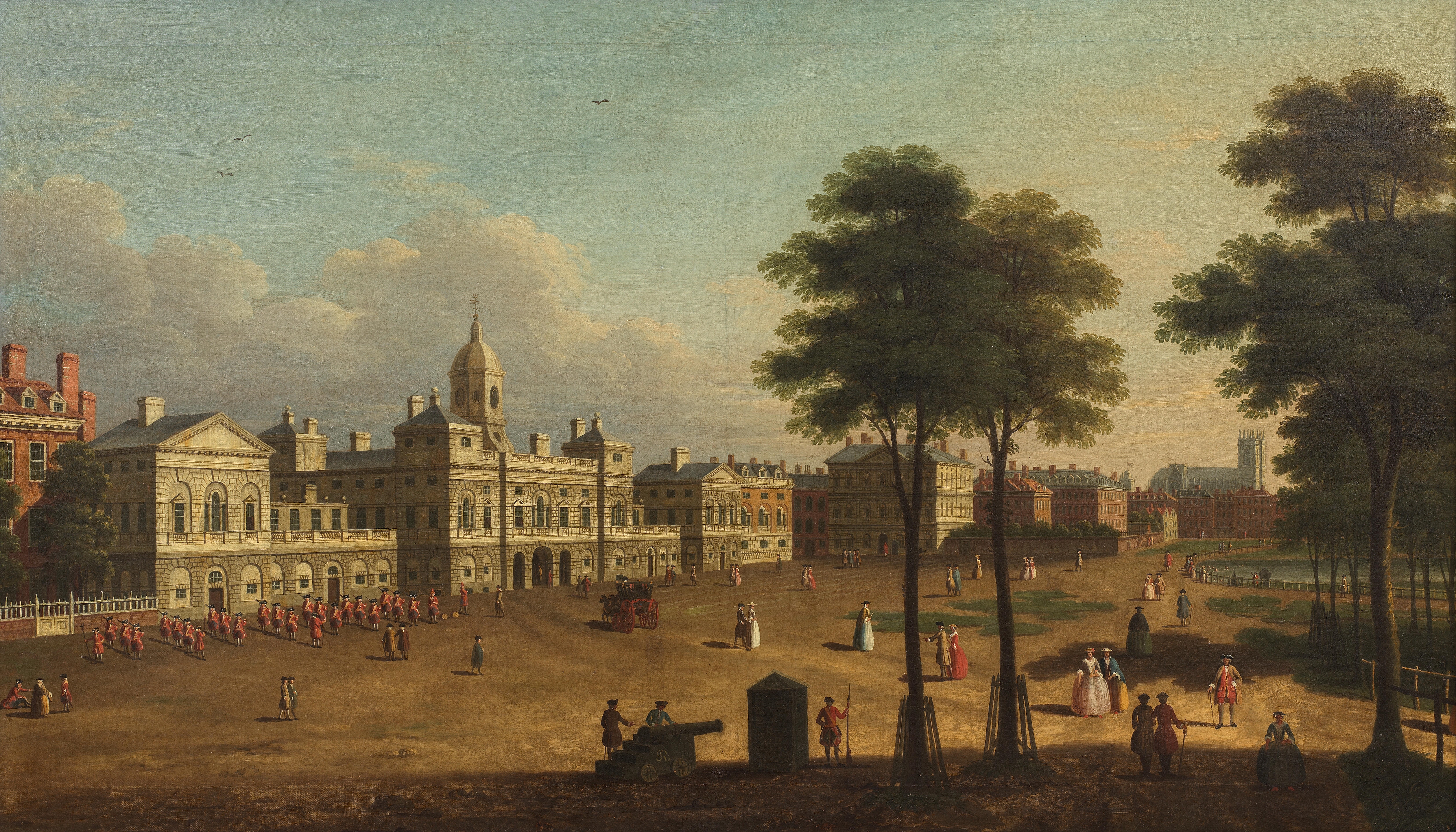 Artwork by Canaletto, View of Horse Guards Parade, London, Made of oil on canvas
