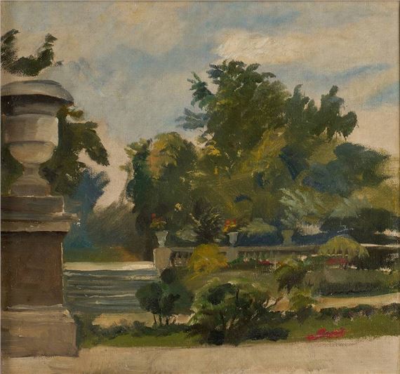 Anna Maria Wirth | Parklandschaft mit Balustrade und Vasen | MutualArt