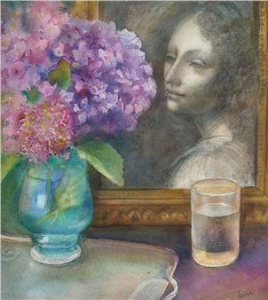 Stilleben mit Hortensien, Portrait und Glas - Irina Levina