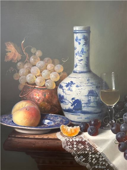 Raymond Campbell | Still life of wine, fruit and cheese | MutualArt