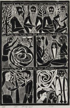 The Ancient People by John Ndevasia Muafangejo, dated 1973