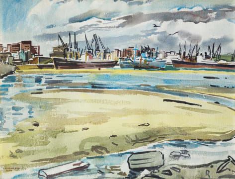 Harbour Scene by Richard Cheales, dated 1970