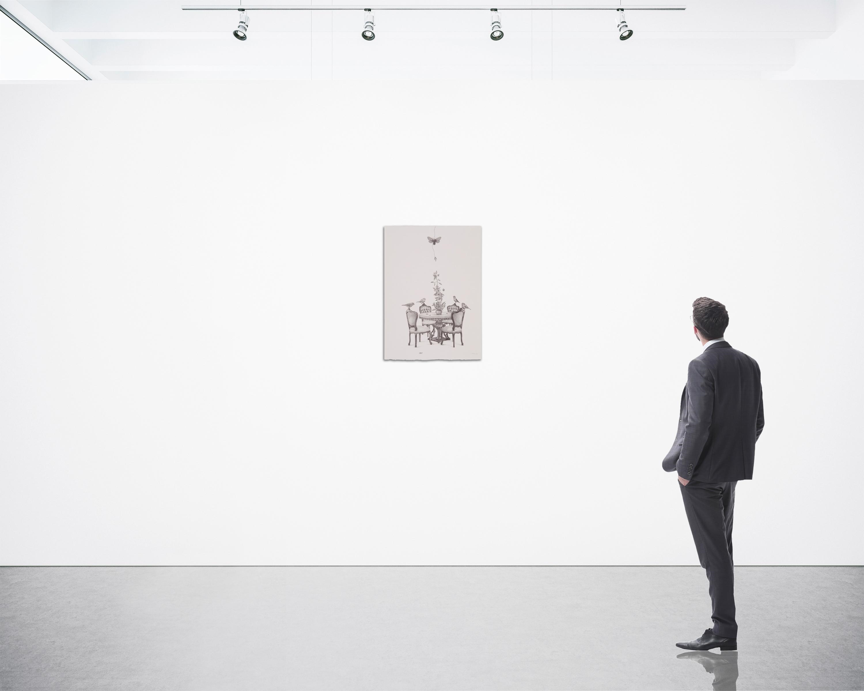 Artwork by Eduardo Talledos, Table With Birds, Butterfly And Moth, Made of Pencil on wove paper