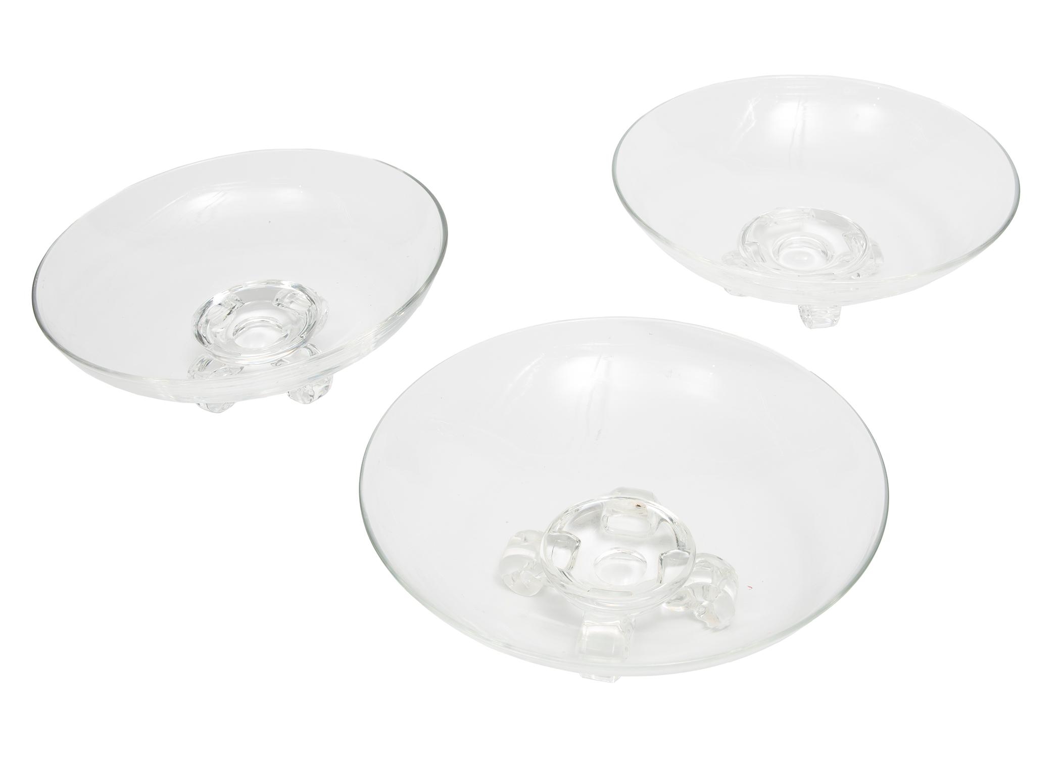 James Houston Three Steuben Glass Large LowFooted Bowls MutualArt