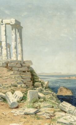 The ruins of Cap Sounion in Greece by Thorvald Simon Niss, 1885–86