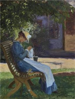Sitting in the shadow under the linden tree in the garden of Valstedgaard - Cilius Andersen