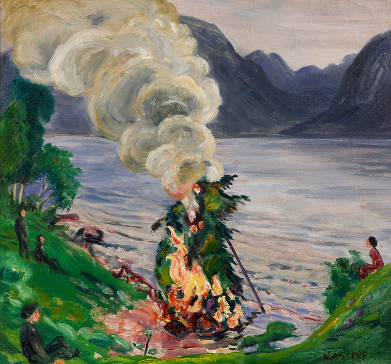 St.Hans bonfire by Jølstervannet - Nikolai Astrup