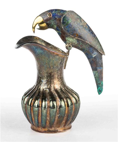 LOS CASTILLO TAXCO MID-CENTURY SILVER-PLATED SMALL PITCHER WITH FIGURAL BIRD / PARROT HANDLE by Los Castillo, circa 20th century