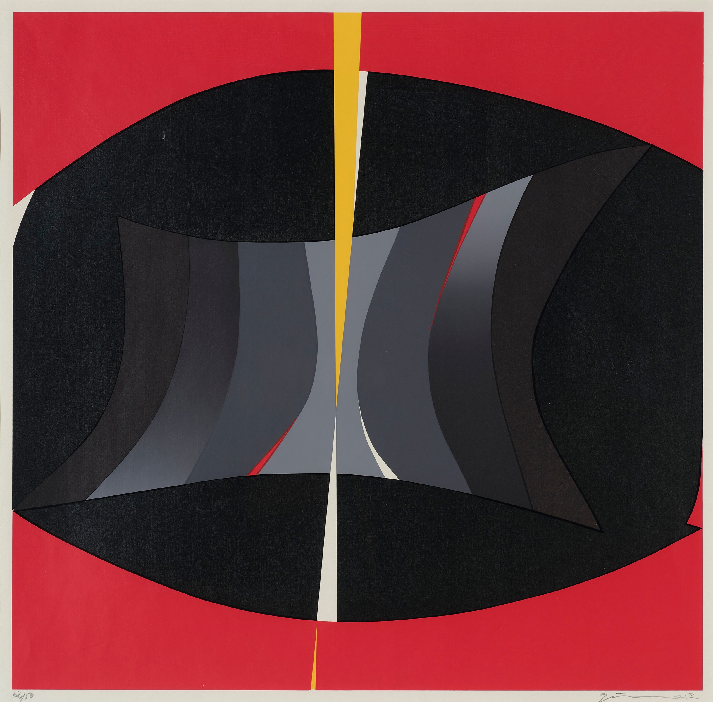 Rød og sort komposisjon med gul stripe by Gunnar S. Gundersen