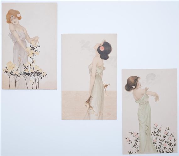 Raphael Kirchner | Girls with flowers at feet (1902) (1902) | MutualArt