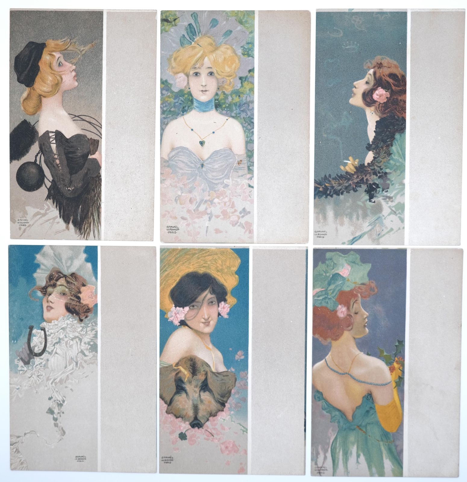 Raphael Kirchner | Portraits of girls with grey borders (1903) | MutualArt