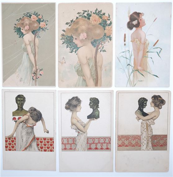 Raphael Kirchner | Girls amid plants (1903); Girls and bronze male ...