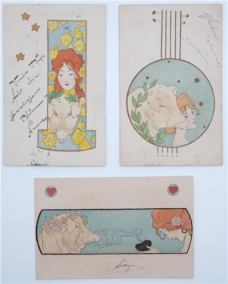 Raphael Kirchner | Girls posing with pigs (1901) (1901) | MutualArt