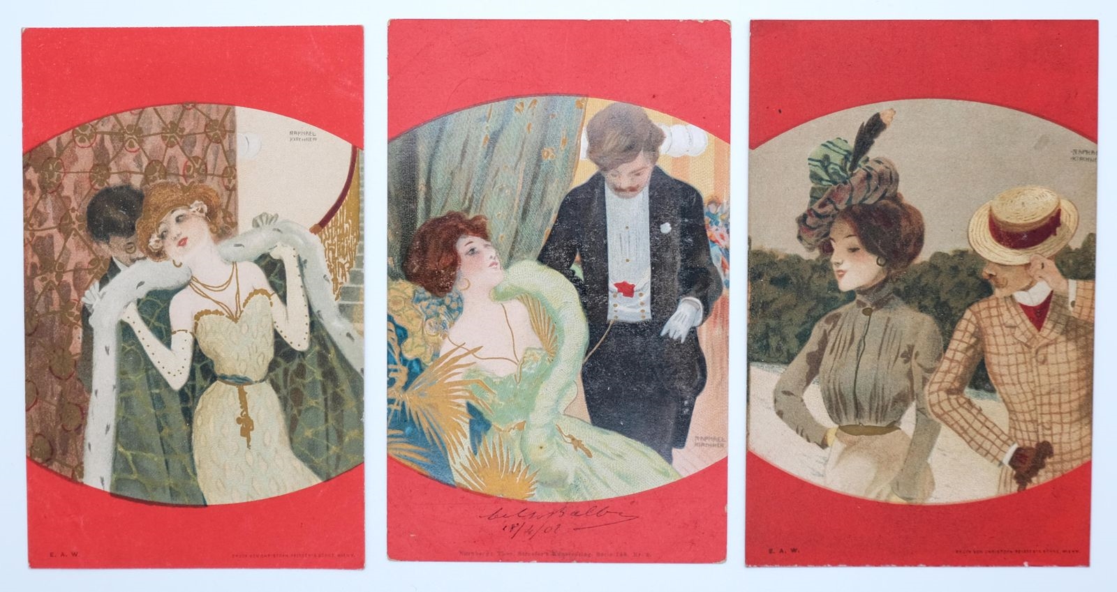 Raphael Kirchner | Couples between red borders (1901) (1901) | MutualArt