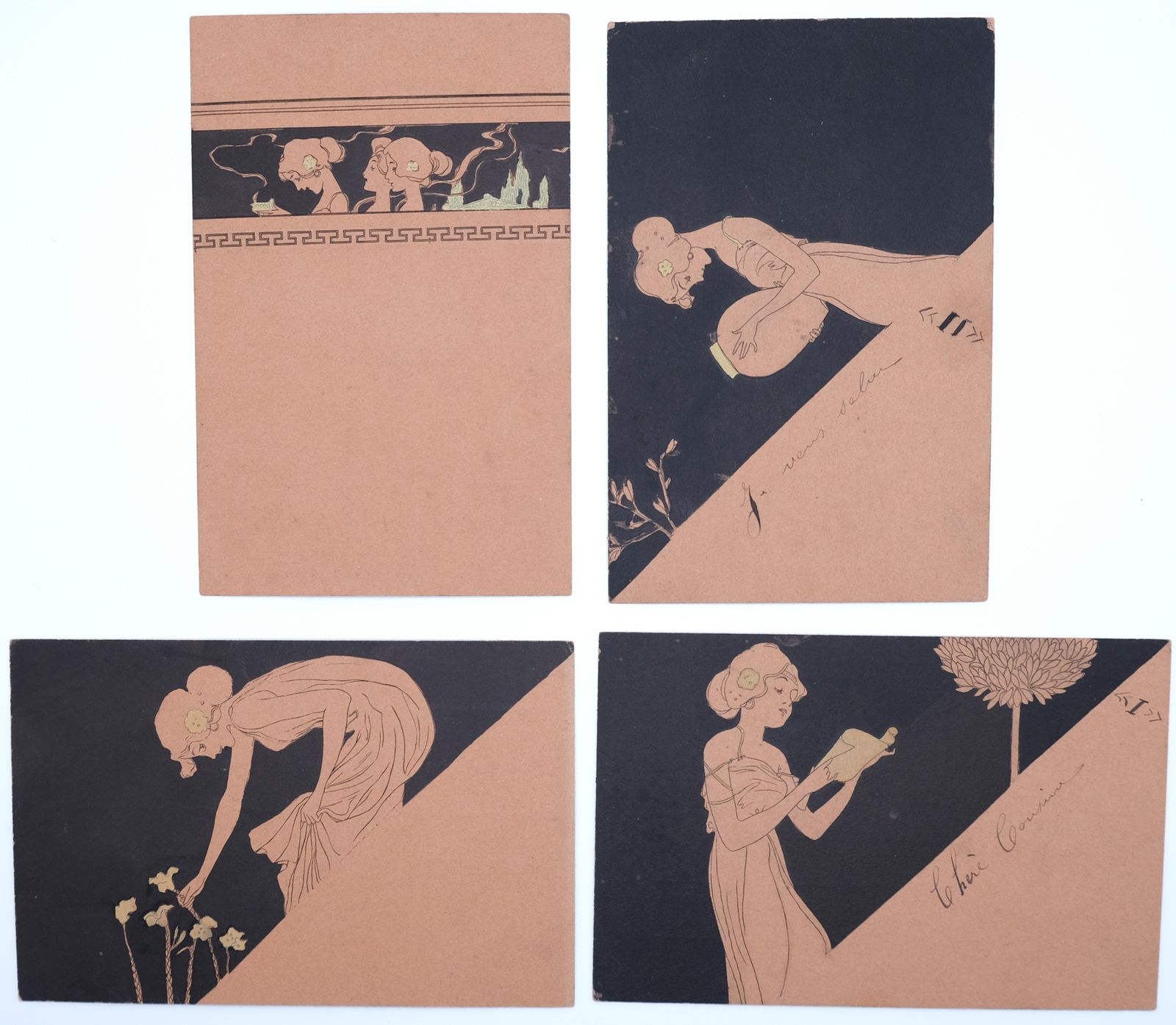 Raphael Kirchner | Scenes of ancient Greece on ochre and black ...