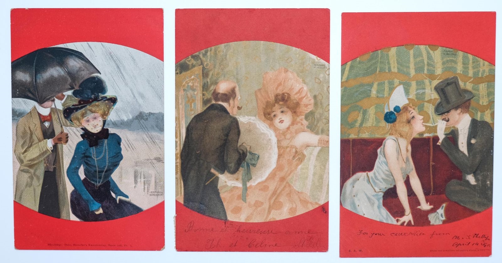 Raphael Kirchner | Couples between red borders (1901) (1901) | MutualArt