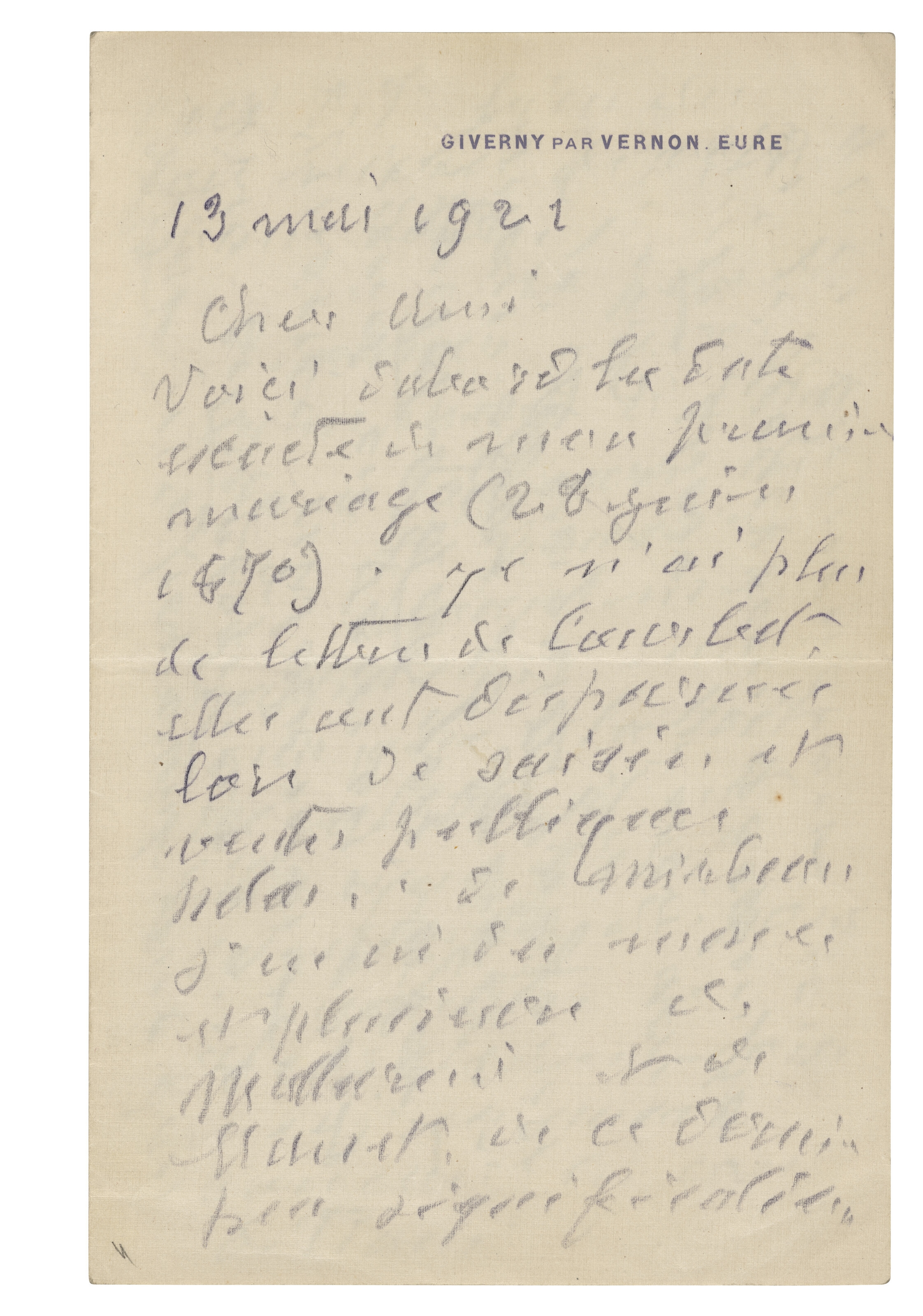 Claude Monet | Autograph letter signed ('Claude Monet') to Gustave ...