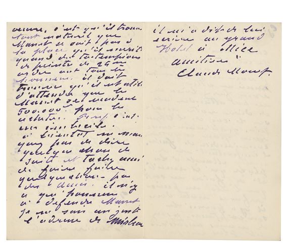 Claude Monet | Autograph letter signed ('Claude Monet') to [Gustave ...