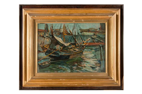 Barche nel porto. by Mario Puccini