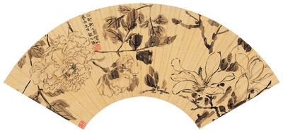 Artwork by Wei Zhihuang, PEONY FLOWER, Made of Fan; ink on gold paper