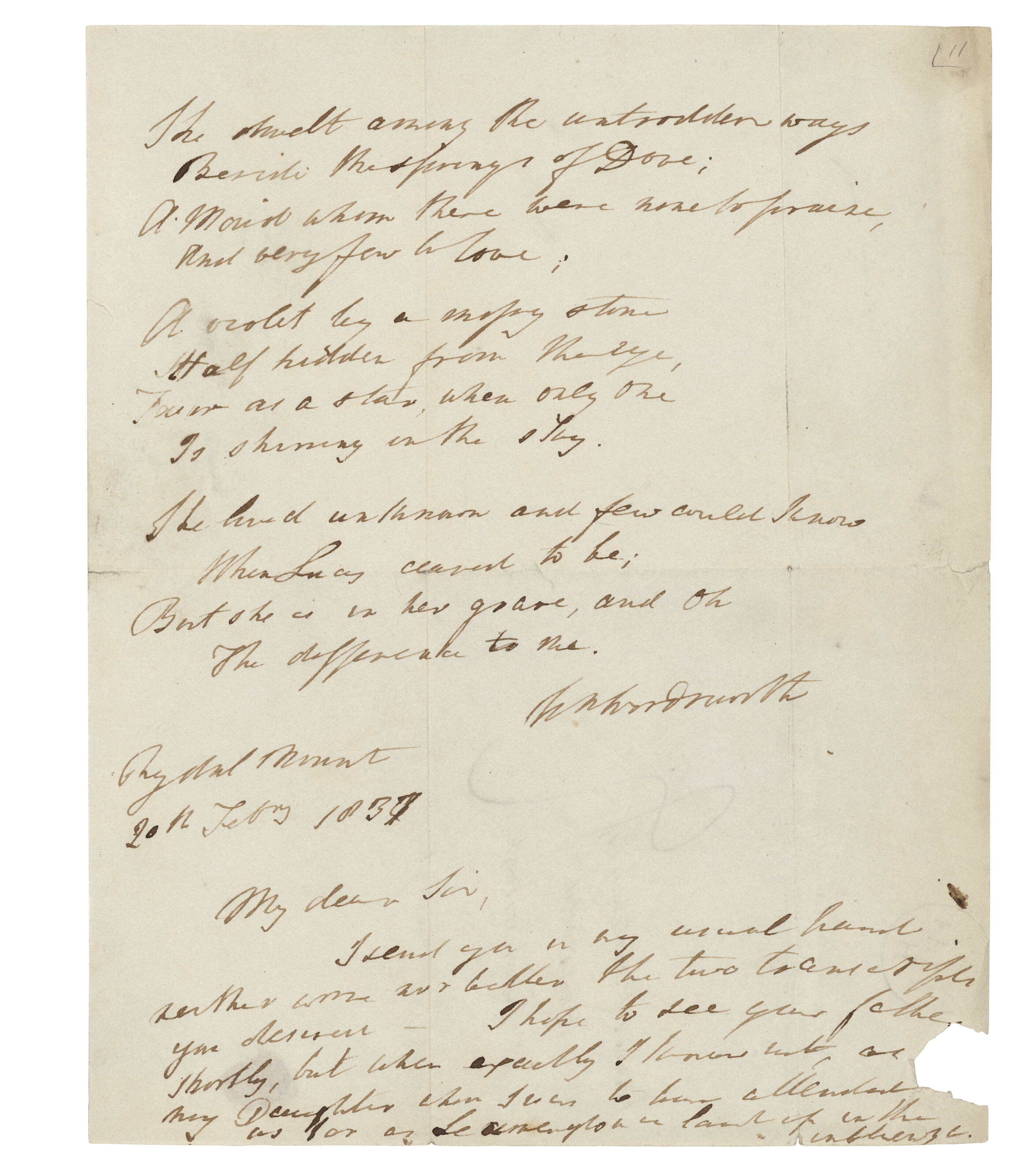 William Wordsworth | Autograph manuscript signed ('Wm Wordsworth') of ...