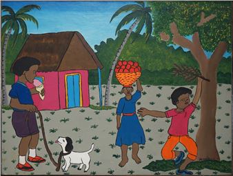 Boy with Dog Holding Ice Cream With House and Other Figures - Madeline Mirvil