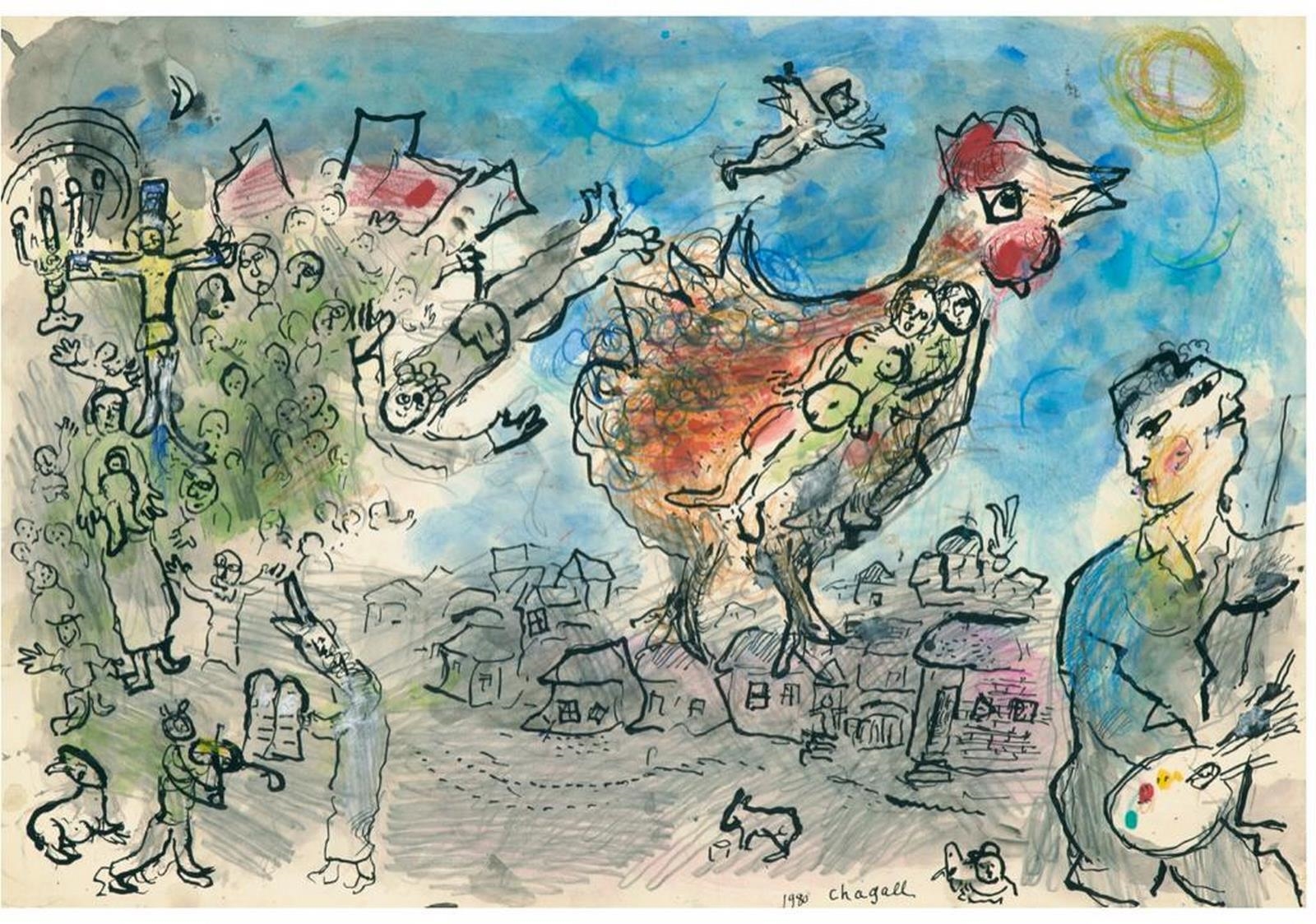 Marc Chagall | The Lovers' Cock by the double-profile painter, 1980 ...