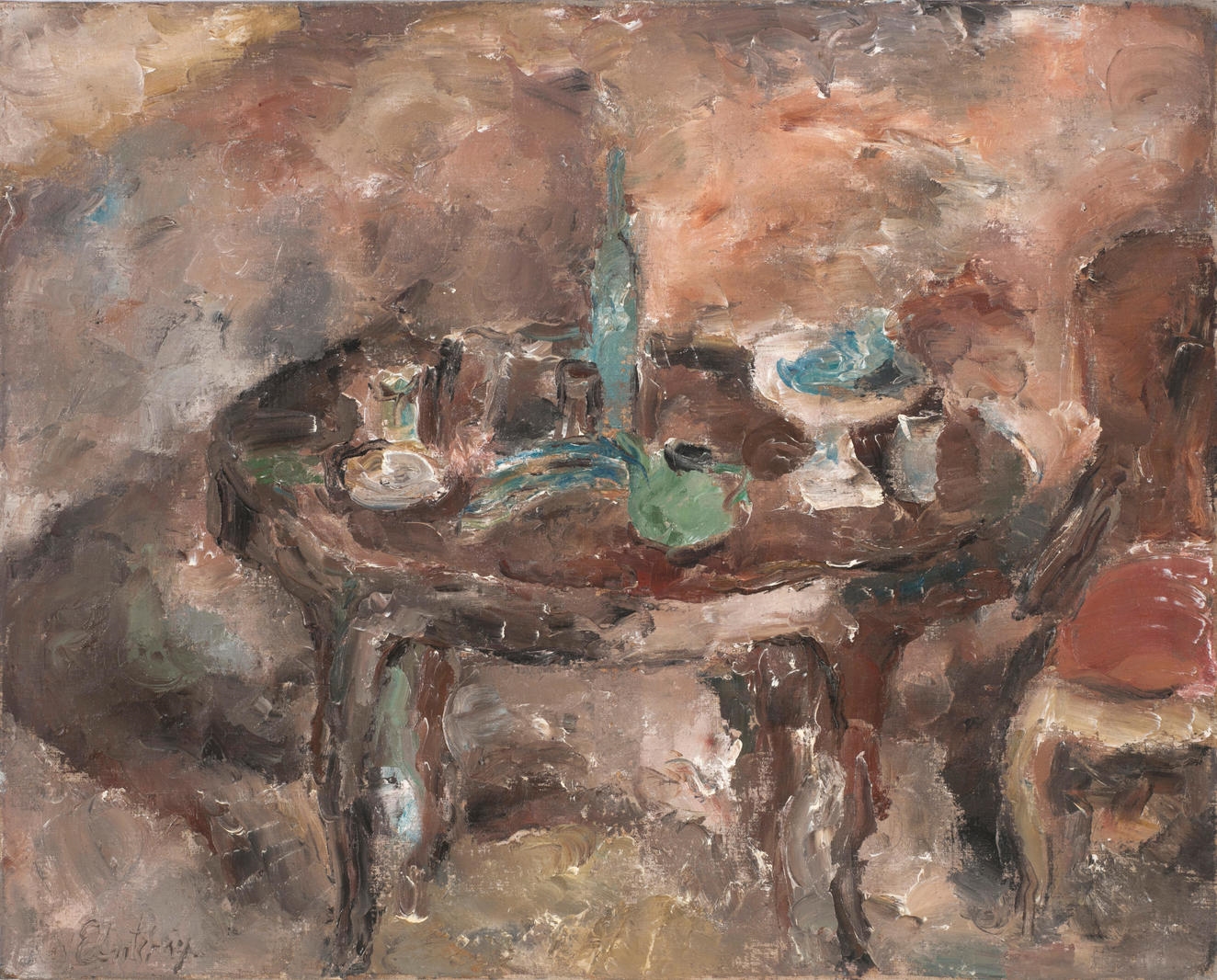 Artwork by Vera Elanskaya, Red table, Made of oil on canvas