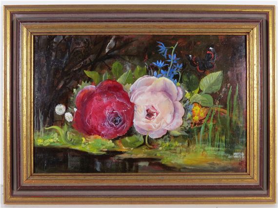 Richard Handler | Blumenstillleben mit Rosen und Schmetterlingen ...