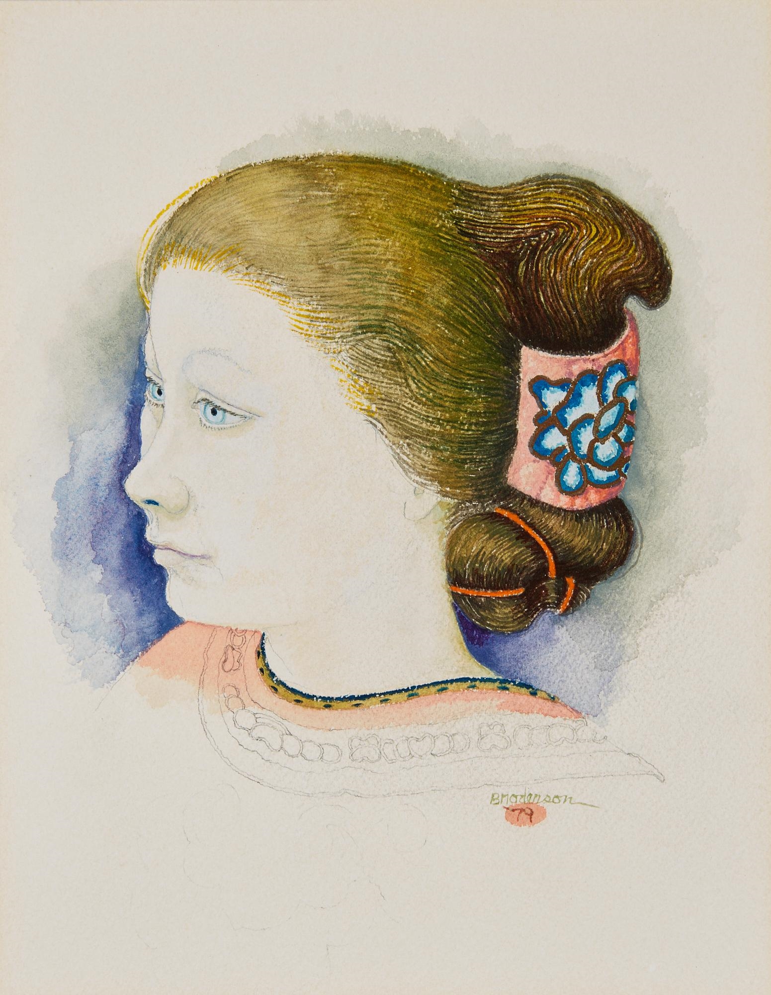 Artwork by Morris Broderson, Portrait of a woman, 1979, Made of graphite and watercolor on paper