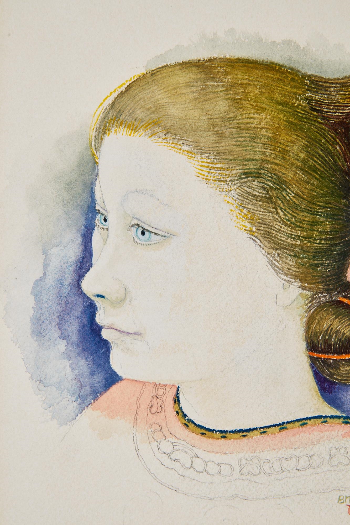 Artwork by Morris Broderson, Portrait of a woman, 1979, Made of graphite and watercolor on paper