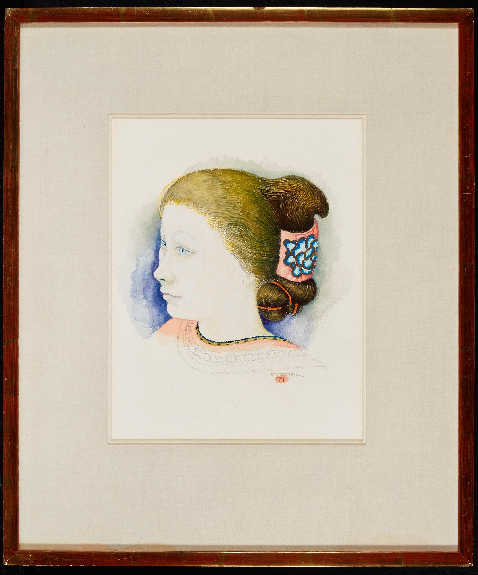 Artwork by Morris Broderson, Portrait of a woman, 1979, Made of graphite and watercolor on paper