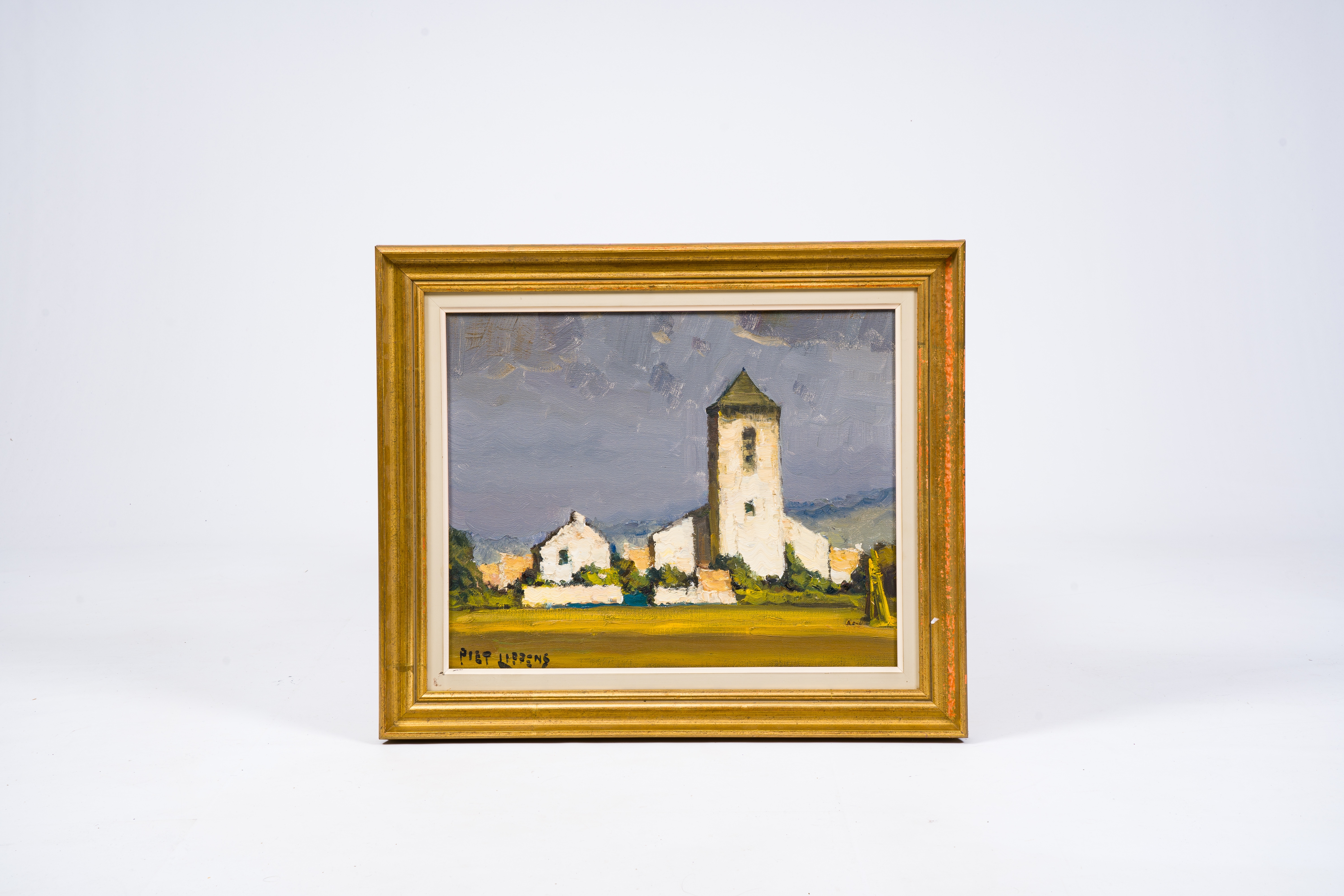 Artwork by Piet Lippens, Landscape with a church, Made of oil on canvas