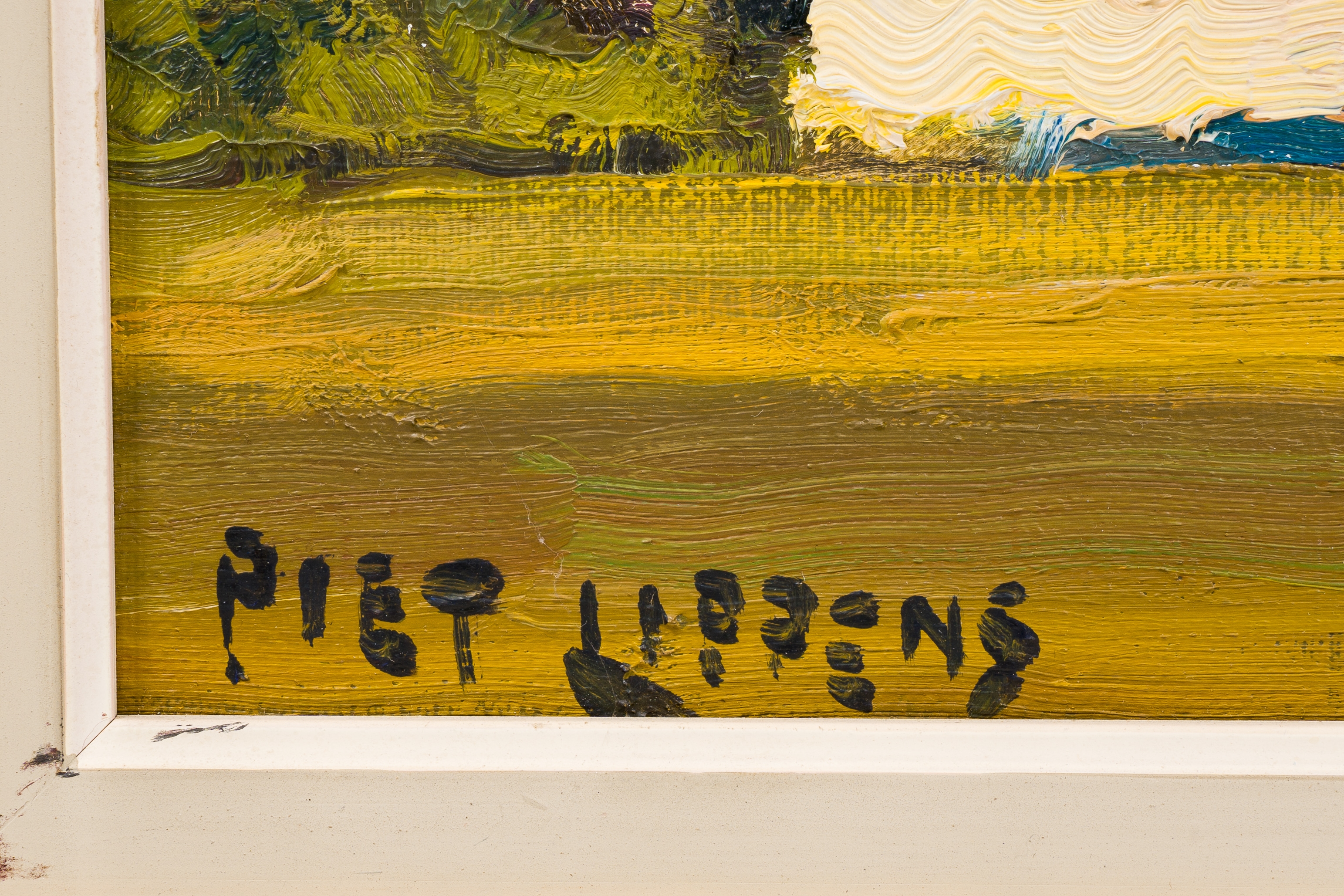 Artwork by Piet Lippens, Landscape with a church, Made of oil on canvas