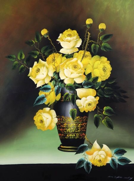 Artwork by Anne-sophie Coudray, Bouquet de roses jaunes., Made of oil on canvas