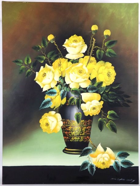 Artwork by Anne-sophie Coudray, Bouquet de roses jaunes., Made of oil on canvas