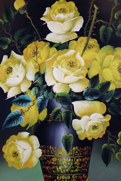 Artwork by Anne-sophie Coudray, Bouquet de roses jaunes., Made of oil on canvas