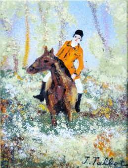 Huntswoman on horseback in woodland - J. Talbot