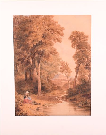 Couple seated by a stream by Francis Stevens, dated 1810