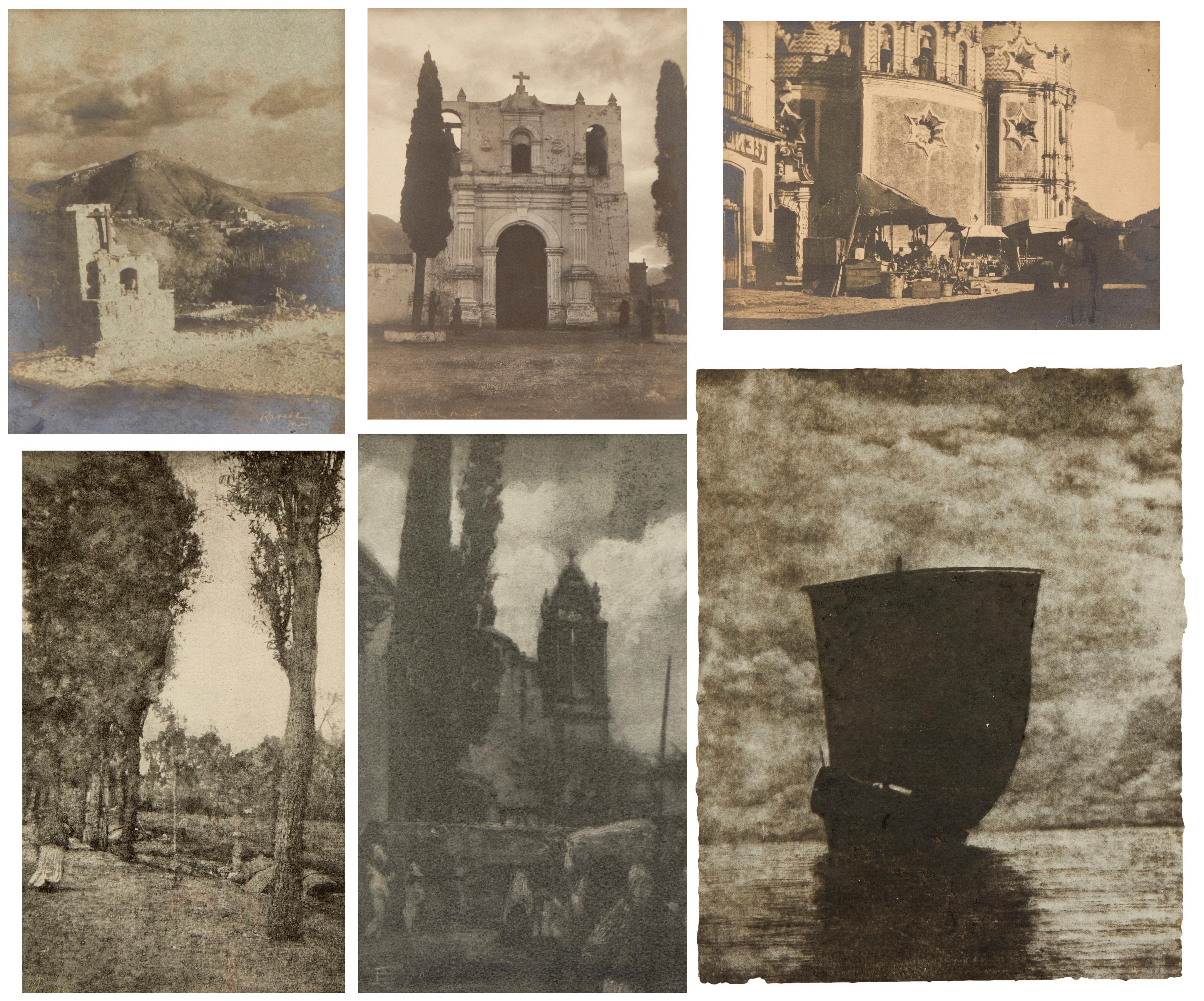 Artwork by Henry Ravell, Six works:    A group of four architectural views, one landscape, and one nautical, Made of Gum print photographic reproduction on paper